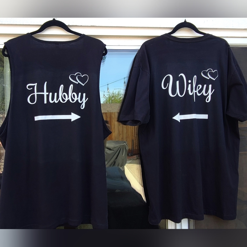 Matching “Just Married” Hubby & Wifey Black Shirts Set of 2 Plus Size XXL 18/20 - Picture 2 of 16